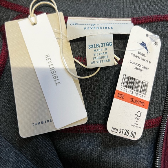 Tommy Bahama Flipshore Half Zip Reversible Sweater Black Cherry Hther 3X… - Picture 9 of 9